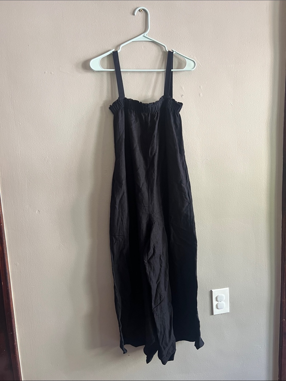 LOFT Black Linen-Blend Wide-Leg Jumpsuit